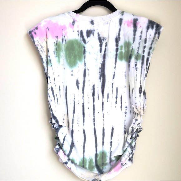 AFRM Billie Side Ruched Crop Tank Blanc No Logo New Watercolor Shoulderpad XL - Picture 2 of 4